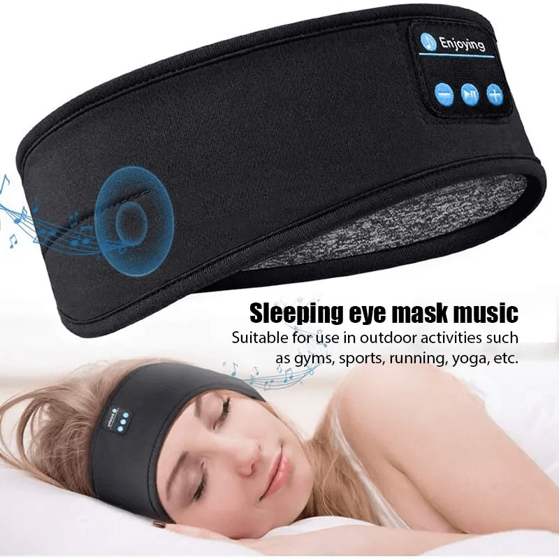 Trådlöst Bluetooth Sovpannband & Ögonmask - Elastiska, Bekväma Hörlurar med Avtagbara Högtalare för Sömn & Träning