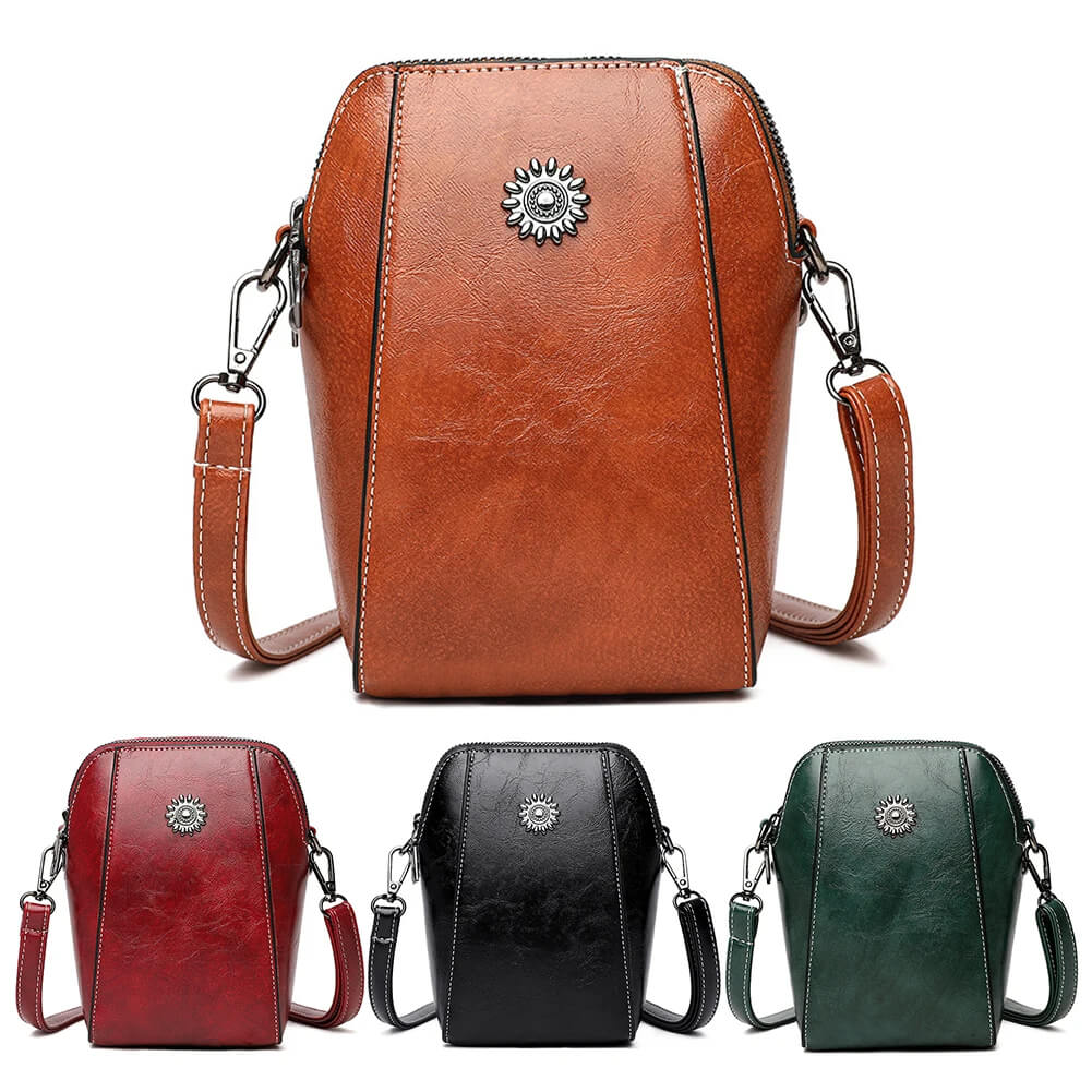 Vintage Crossbody Skinnveske for Kvinner - Justerbar Skulderrem, Kompakt Design og Elegant Stil