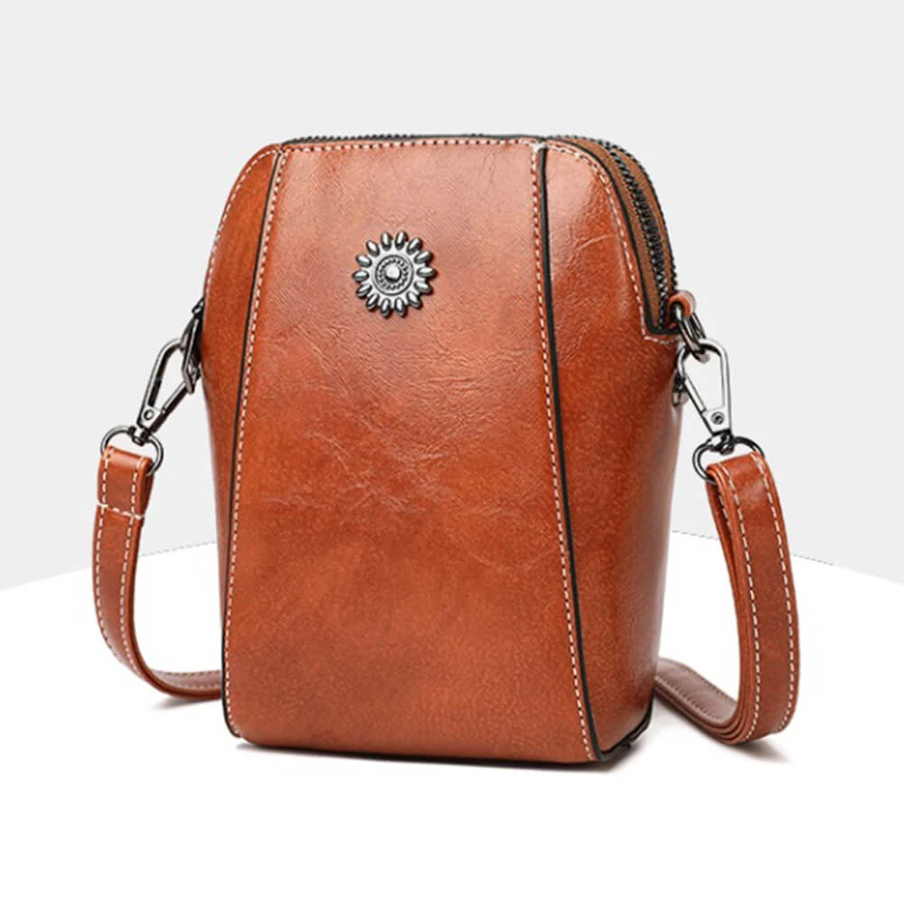 Vintage Crossbody Skinnveske for Kvinner - Justerbar Skulderrem, Kompakt Design og Elegant Stil